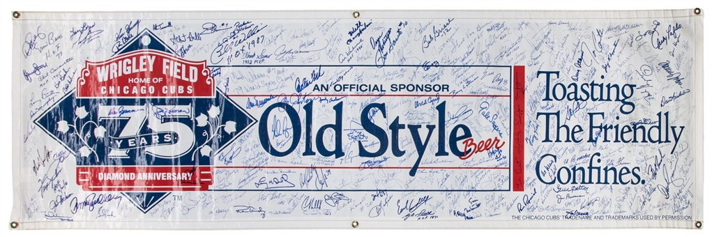 1989 Multi Sports Greats Multi Signed Wrigley Field 75th Anniversary Advertising Banner With Over 150 Signatures (JSA)